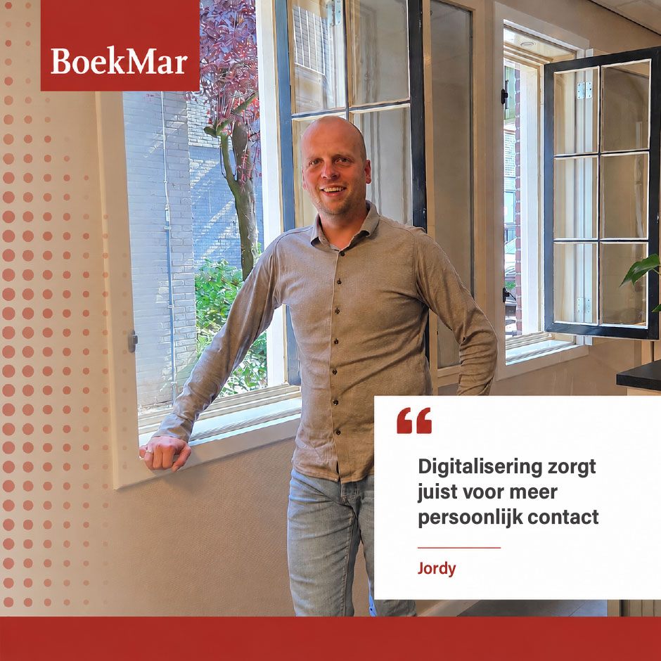 Administratiekantoor BoekMar in Bodegraven bestaat 20 jaar. Jordy Gouka vertelt over innoveren, digitaliseren en het voordeel voor klanten.
